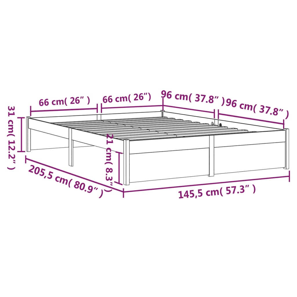 Posteljni okvir iz trdnega lesa 140x200 cm