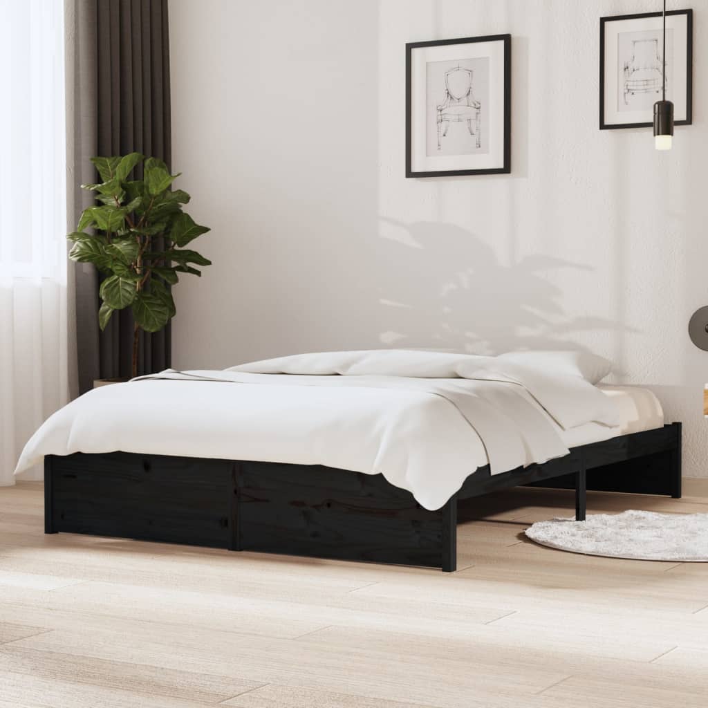vidaXL Cadru de pat, negru, 140×200 cm, lemn masiv