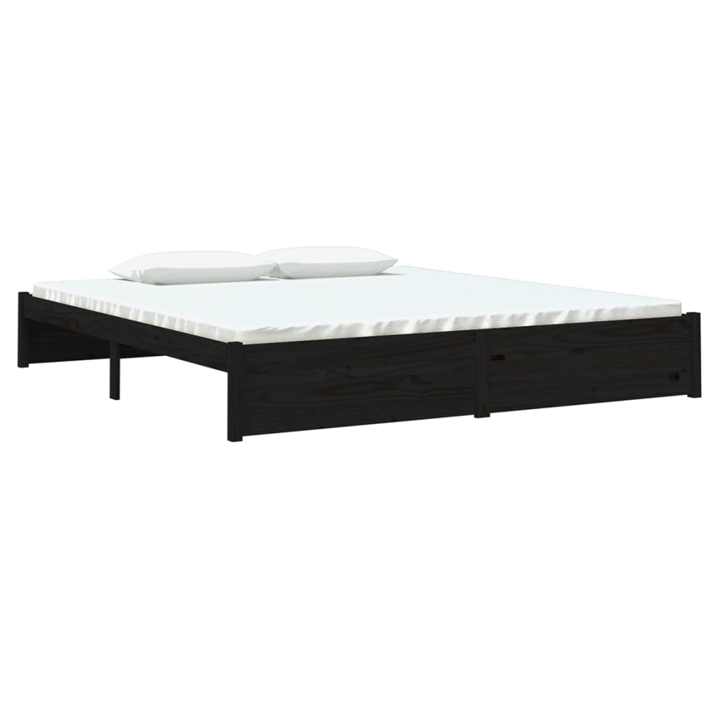 vidaXL Bed Frame Black Solid Wood 180x200 cm Super King Size