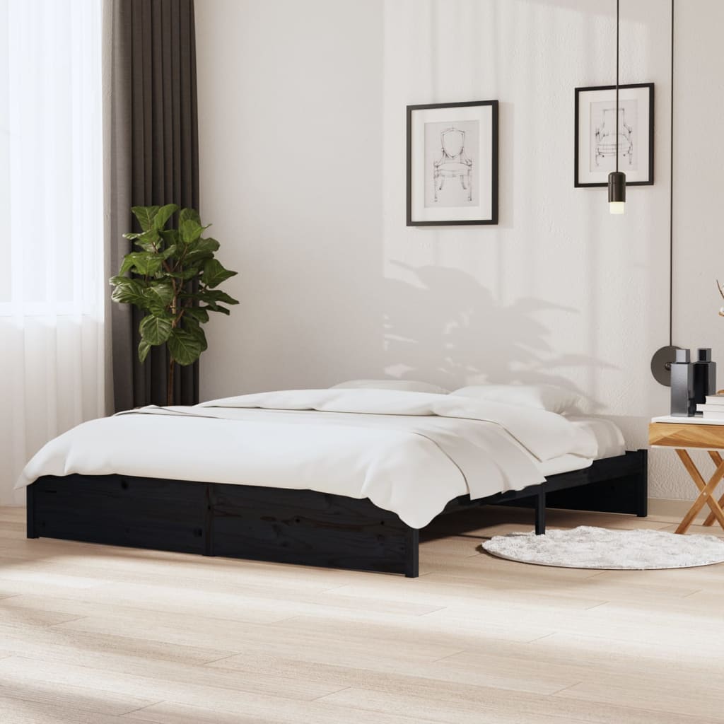 vidaXL Estructura de cama madera maciza Super King negro 180x200 cm