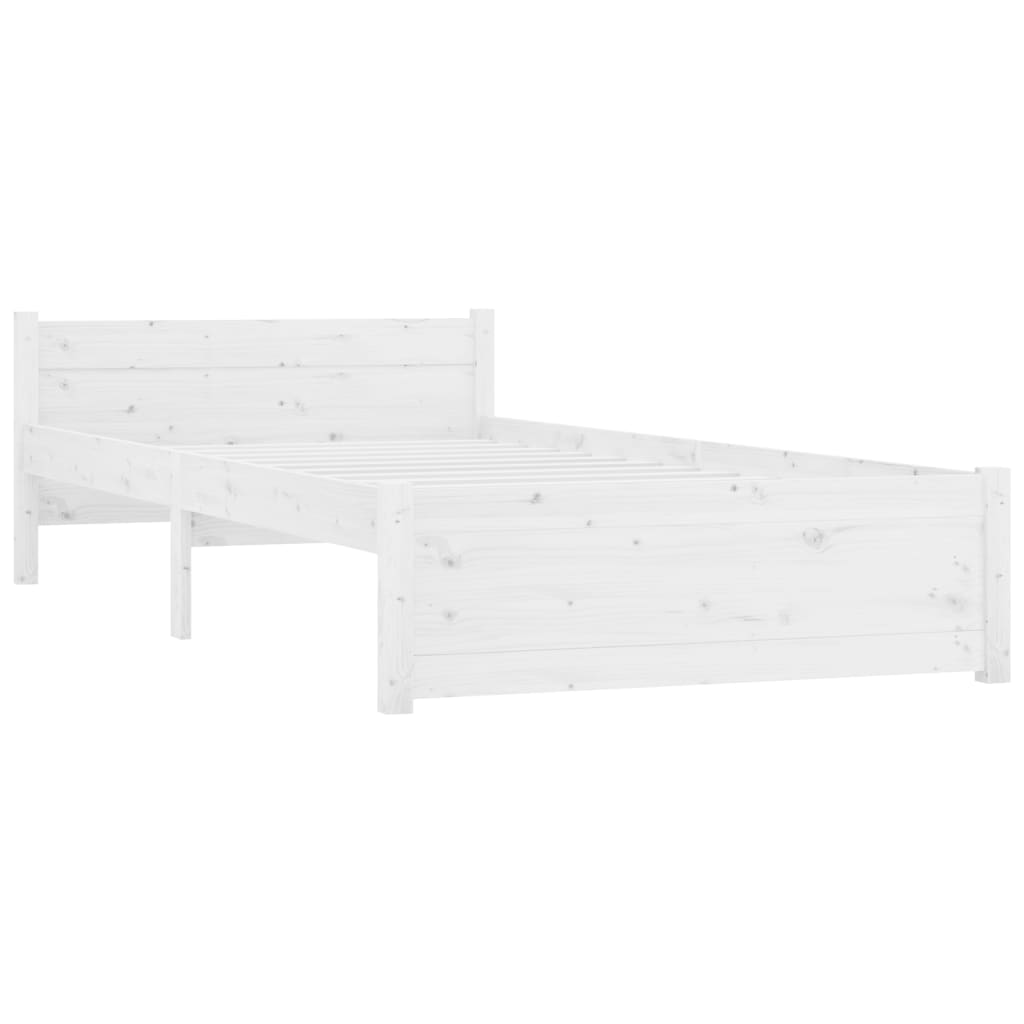 Cadru de pat mic single, alb, 75x190 cm, lemn masiv