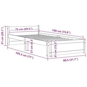 Rám postele bílý masivní dřevo 75 x 190 cm malé jednolůžko - obrázek 9