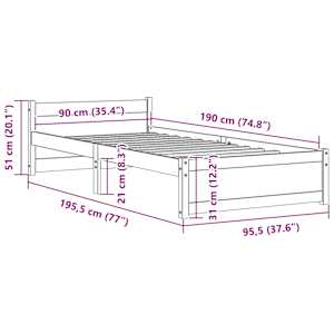 Rám postele bílý masivní dřevo 90 x 190 cm jednolůžko - obrázek 9