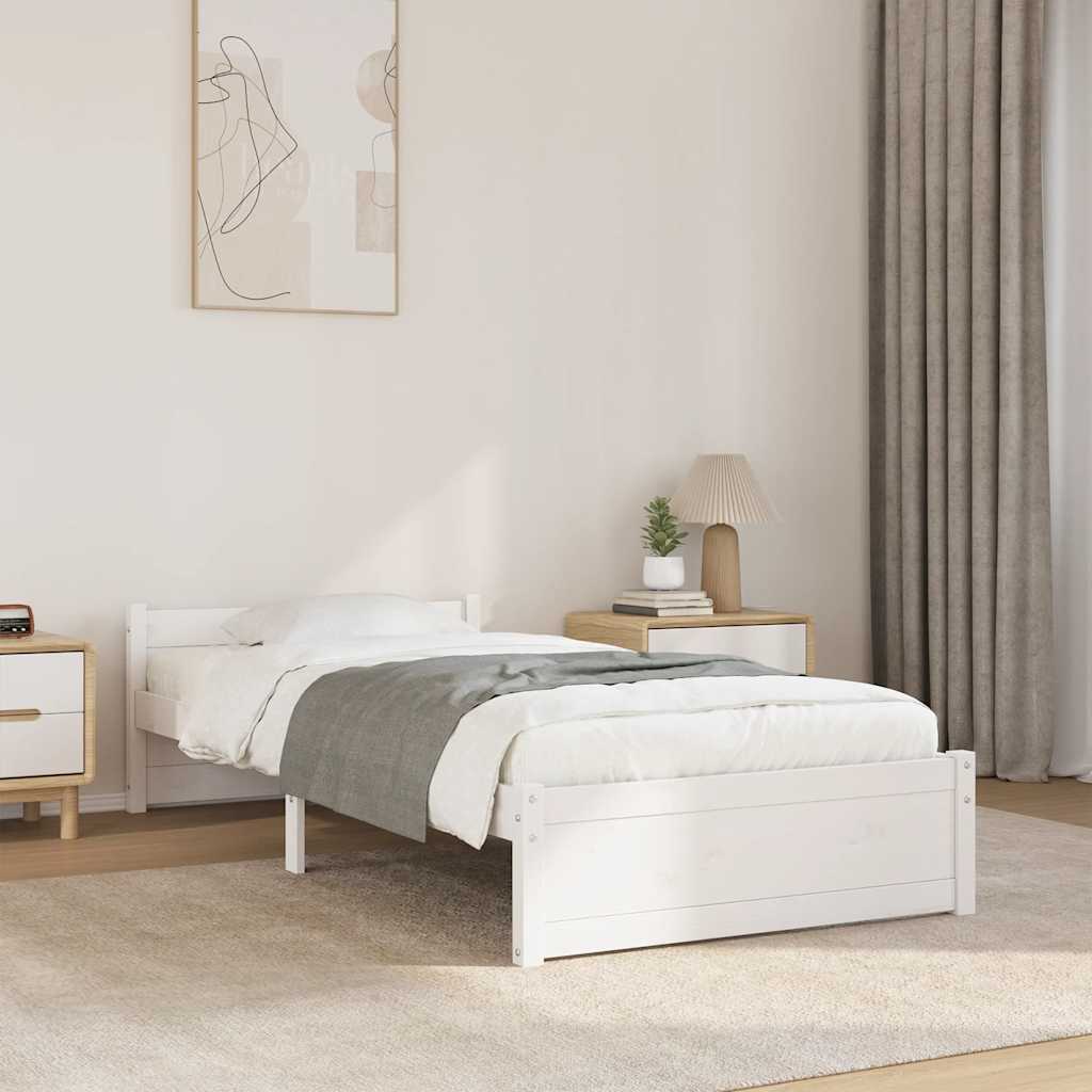 Cadre de lit blanc bois massif 90x190 cm simple