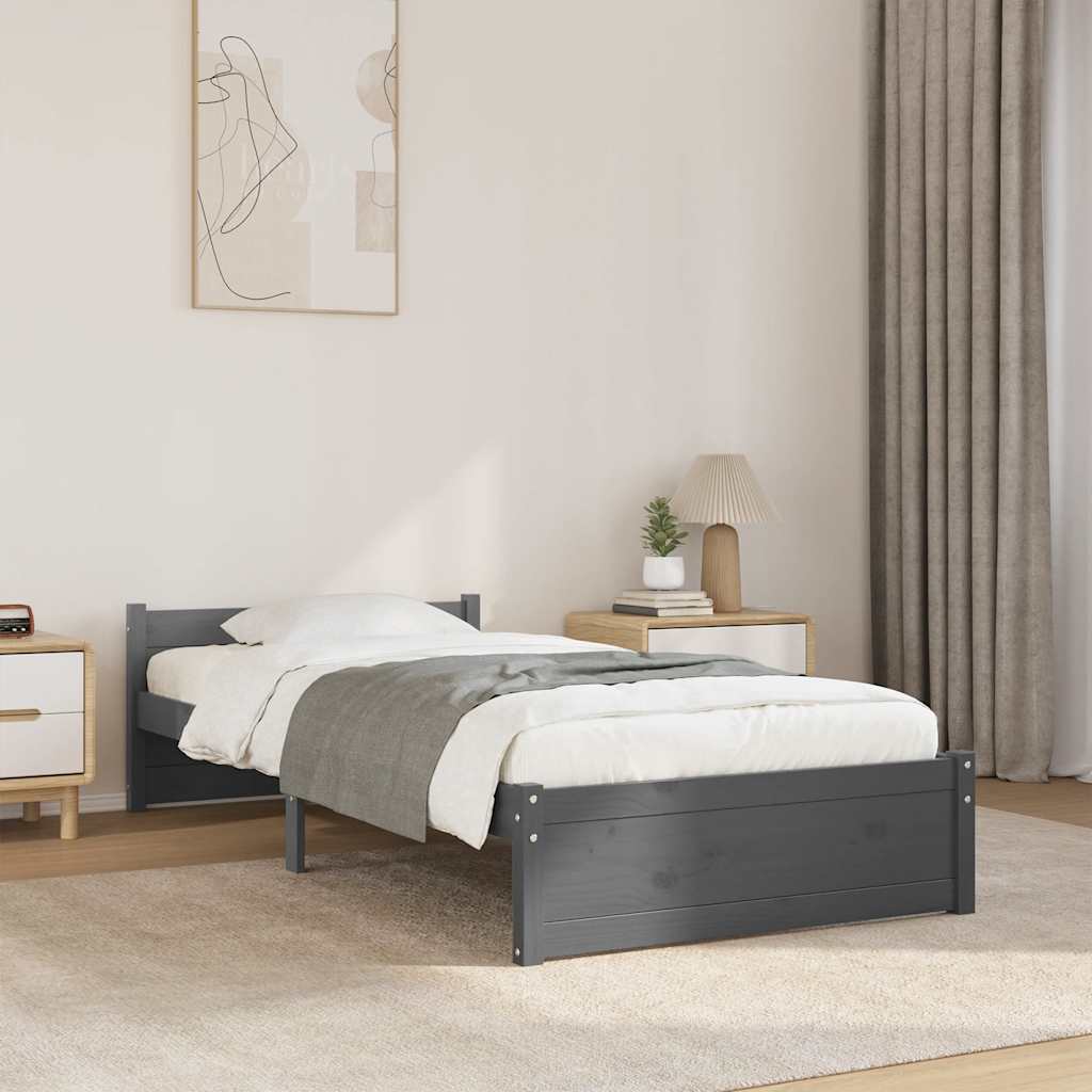 Cadre de lit Gris Bois massif 90x190 cm Simple