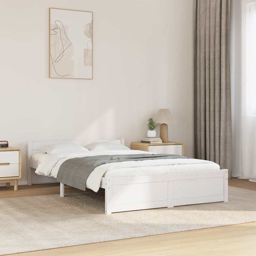 vidaXL Cadru de pat mic dublu, alb, 120x190 cm, lemn masiv