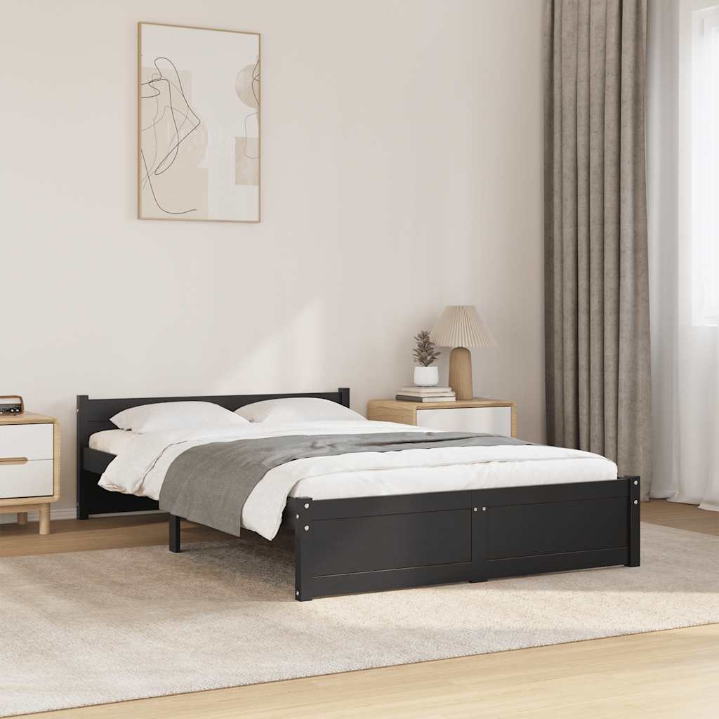 Cadre de lit Noir Bois massif 120x190 cm Petit double