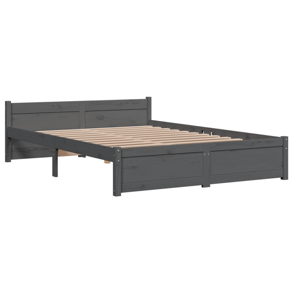 vidaXL Bedframe massief hout grijs 135x190 cm 4FT6 Double