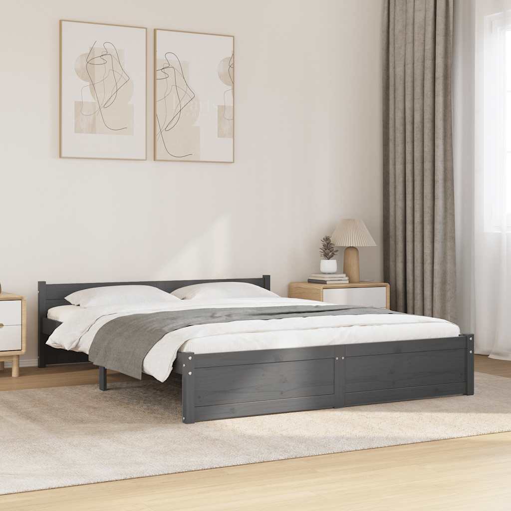 Cadre de lit Gris Bois massif 135x190 cm Double