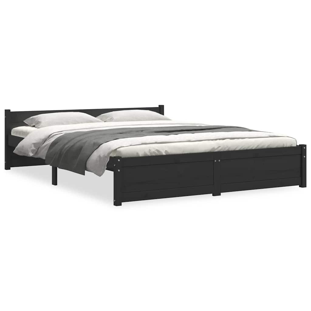 vidaXL Bedframe massief hout zwart 135x190 cm 4FT6 Double