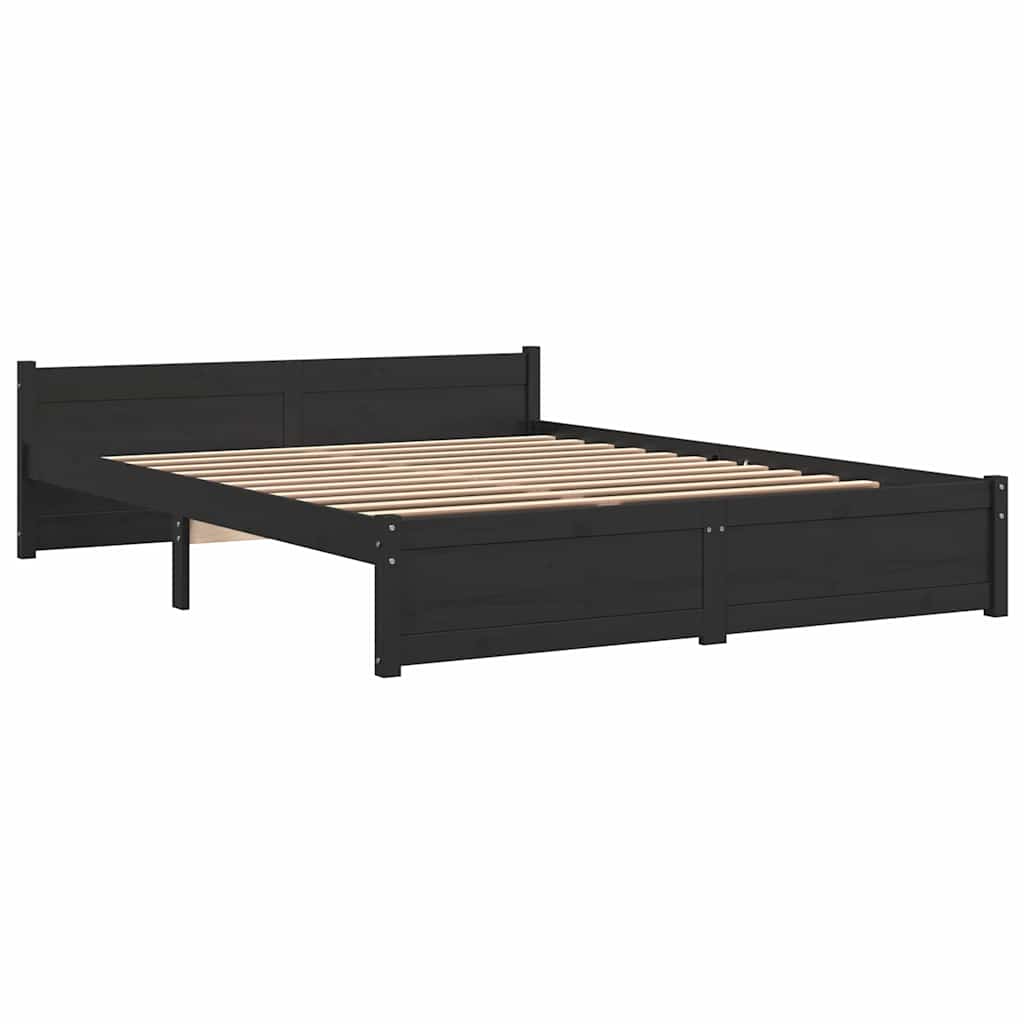 vidaXL Bedframe massief hout zwart 135x190 cm afbeelding