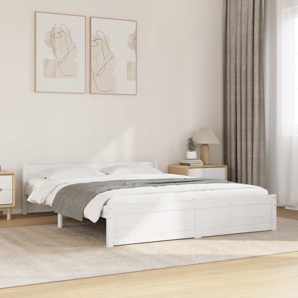 vidaXL Cadru de pat, alb, 140x190 cm, lemn masiv