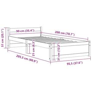 Rám postele černý masivní dřevo 90 x 200 cm - obrázek 9