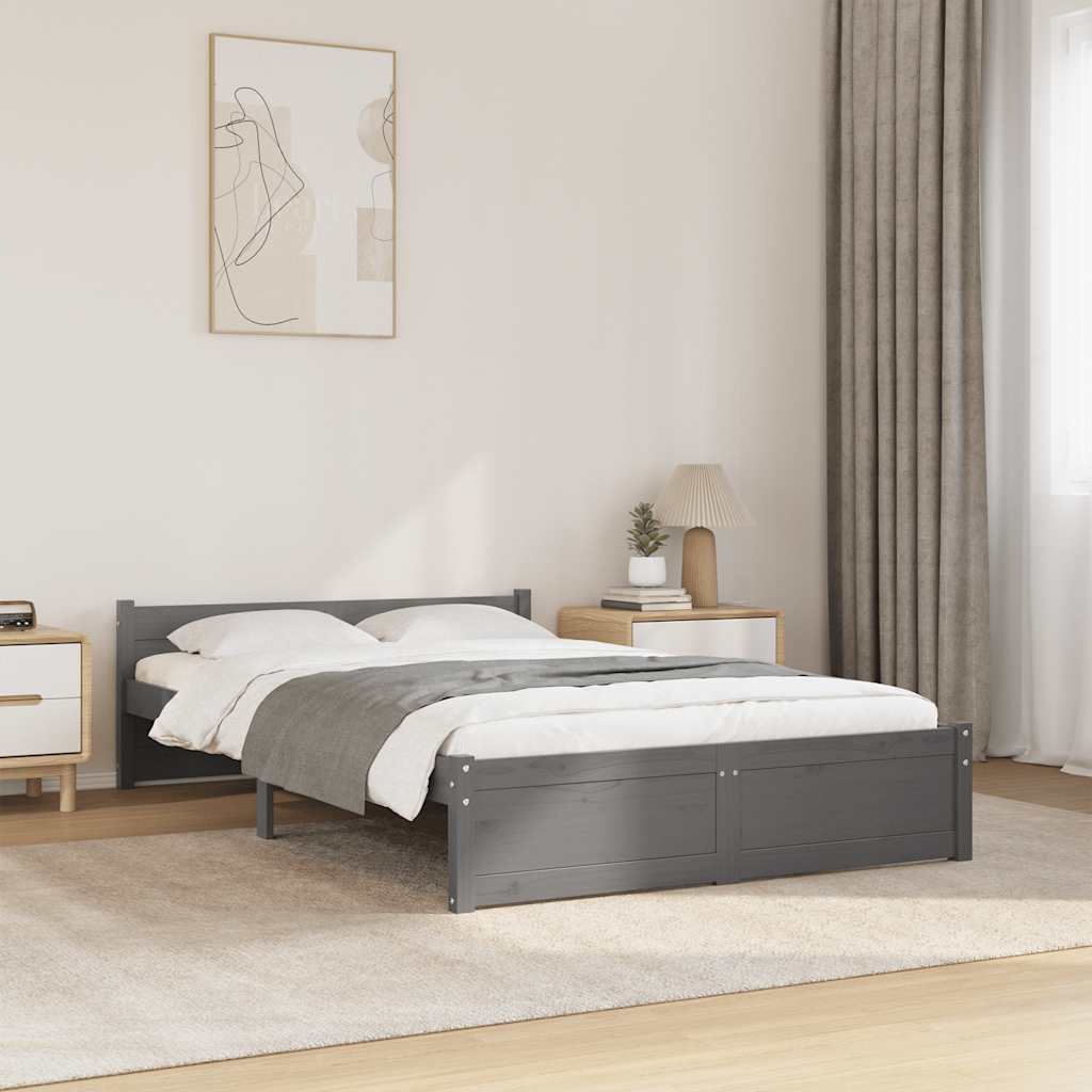 Cadre de lit Gris Bois massif 120x200 cm