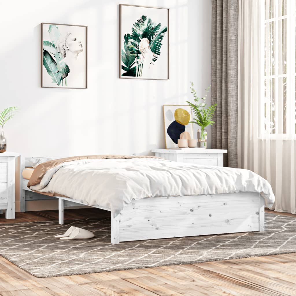 vidaXL Cadru de pat, alb, 140×200 cm, lemn masiv