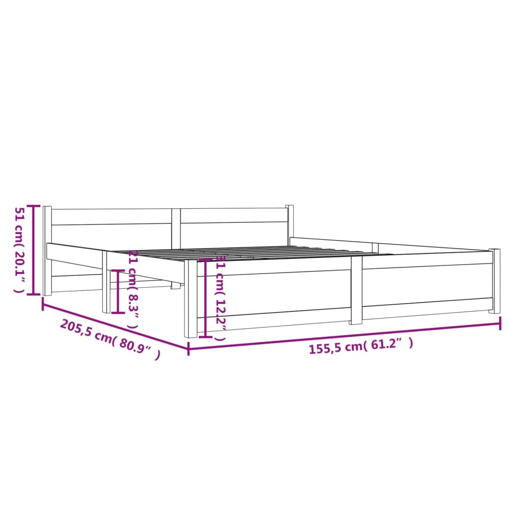 Cadru de pat King Size, alb, 150x200 cm, lemn masiv