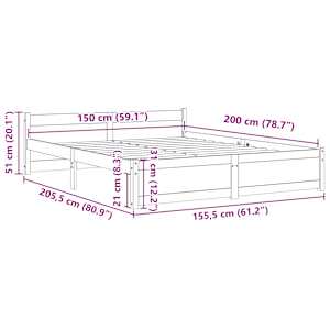 Rám postele bílý masivní dřevo 150 x 200 cm King Size - obrázek 9