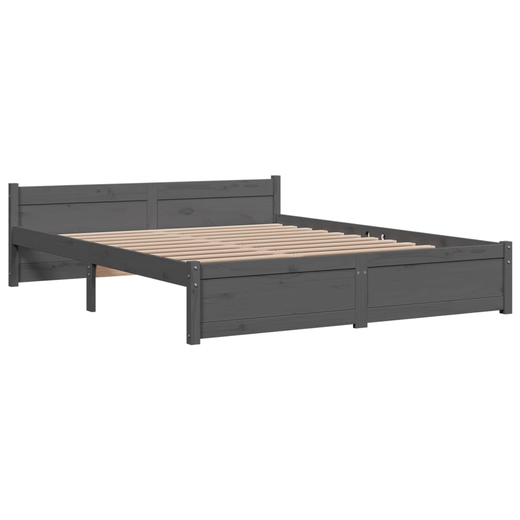 vidaXL Estrutura de cama king 150x200 cm madeira maciça cinza