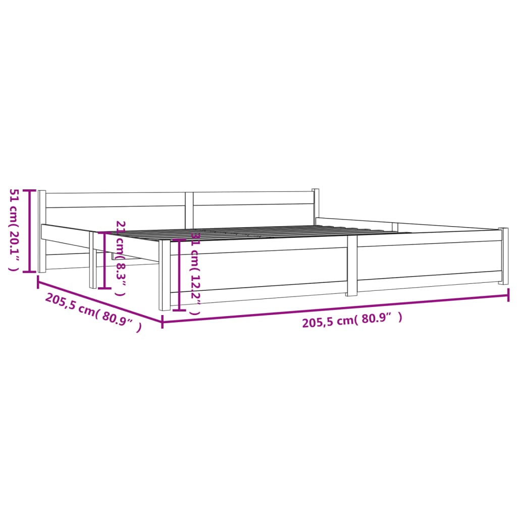 Posteljni okvir bel iz trdnega lesa 200x200 cm