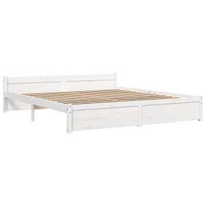 Rám postele bílý masivní dřevo 200 x 200 cm - obrázek 3