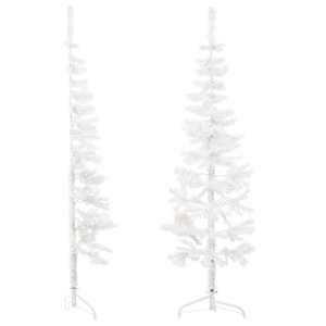 Úzký umělý poloviční vánoční stromek se stojanem bílý 120 cm - obrázek 3