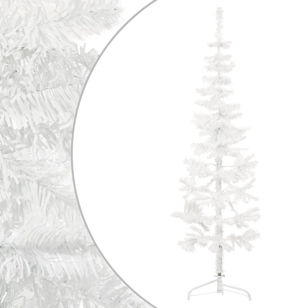 vidaXL Jumătate brad de Crăciun subțire cu suport, alb, 120 cm