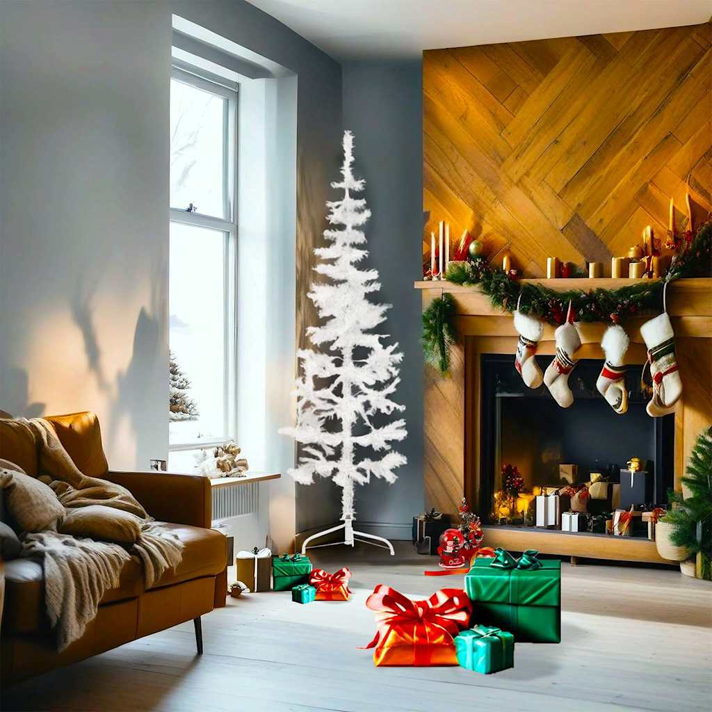 Demi Sapin De No l Artificiel Mince Avec Support Blanc 180 Cm Sapin 