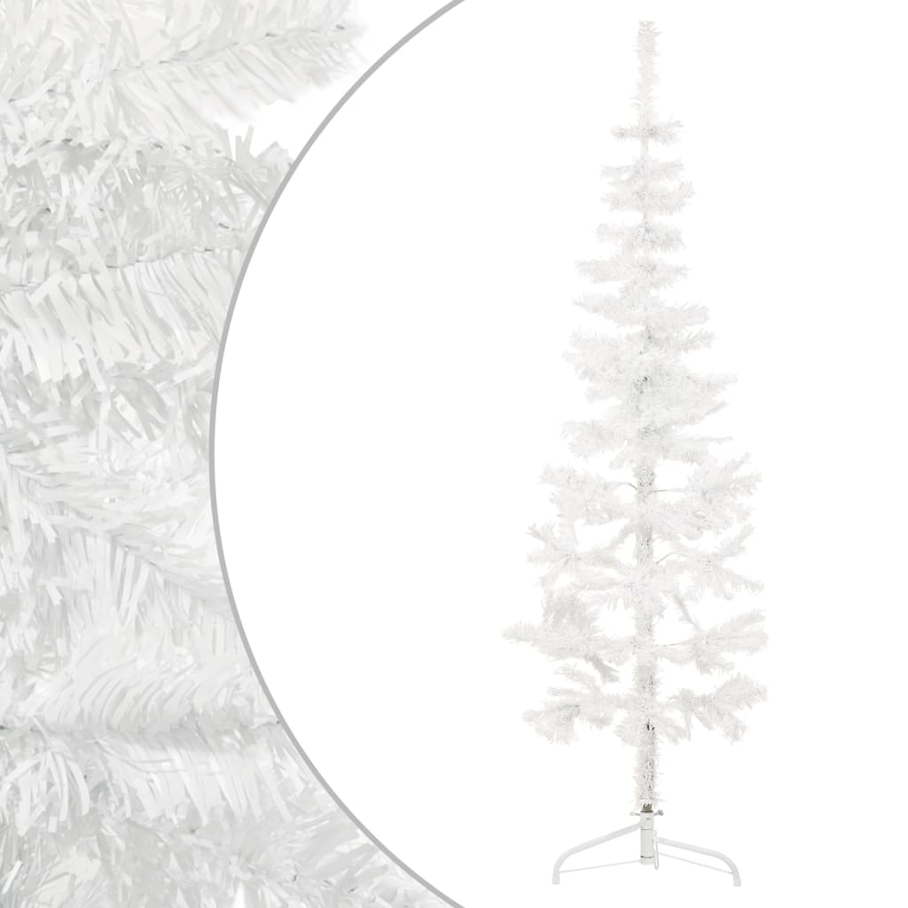 Petrashop  Úzký umělý poloviční vánoční stromek se stojanem bílý 180 cm