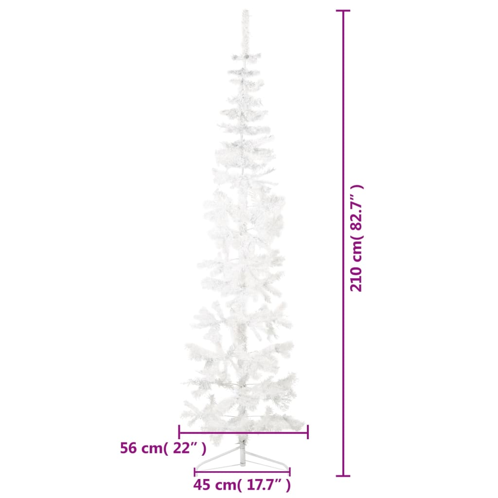 Smukła choinka połówka ze stojakiem, sztuczna, biała, 210 cm