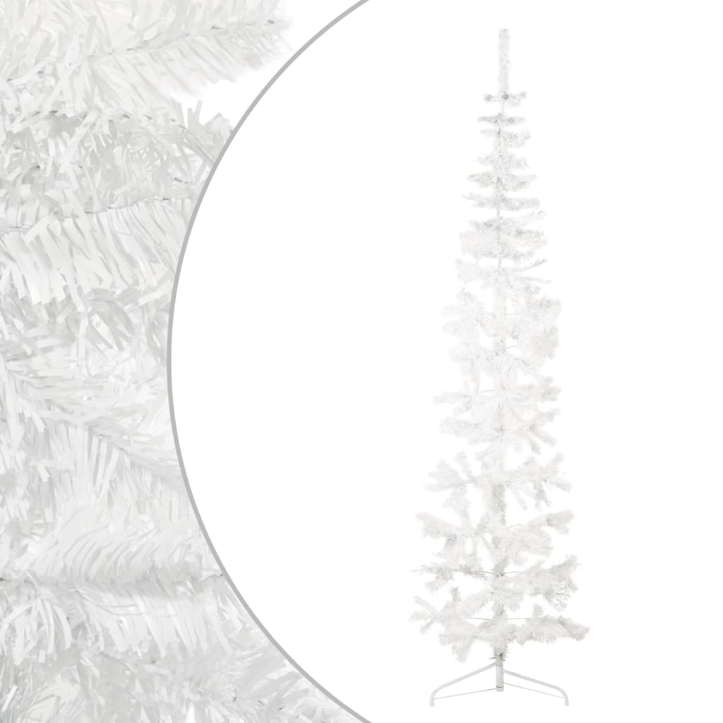 vidaXL kunstigt halvt juletræ med juletræsfod 210 cm smalt hvid