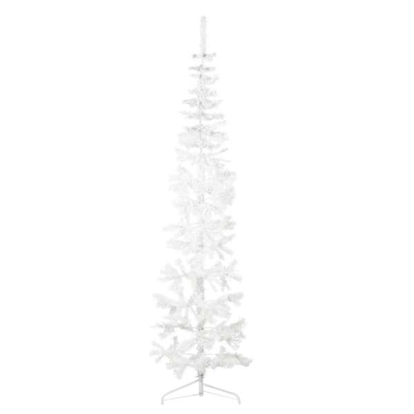 vidaXL kitsas poolik kunstkuusk alusega, valge, 240 cm