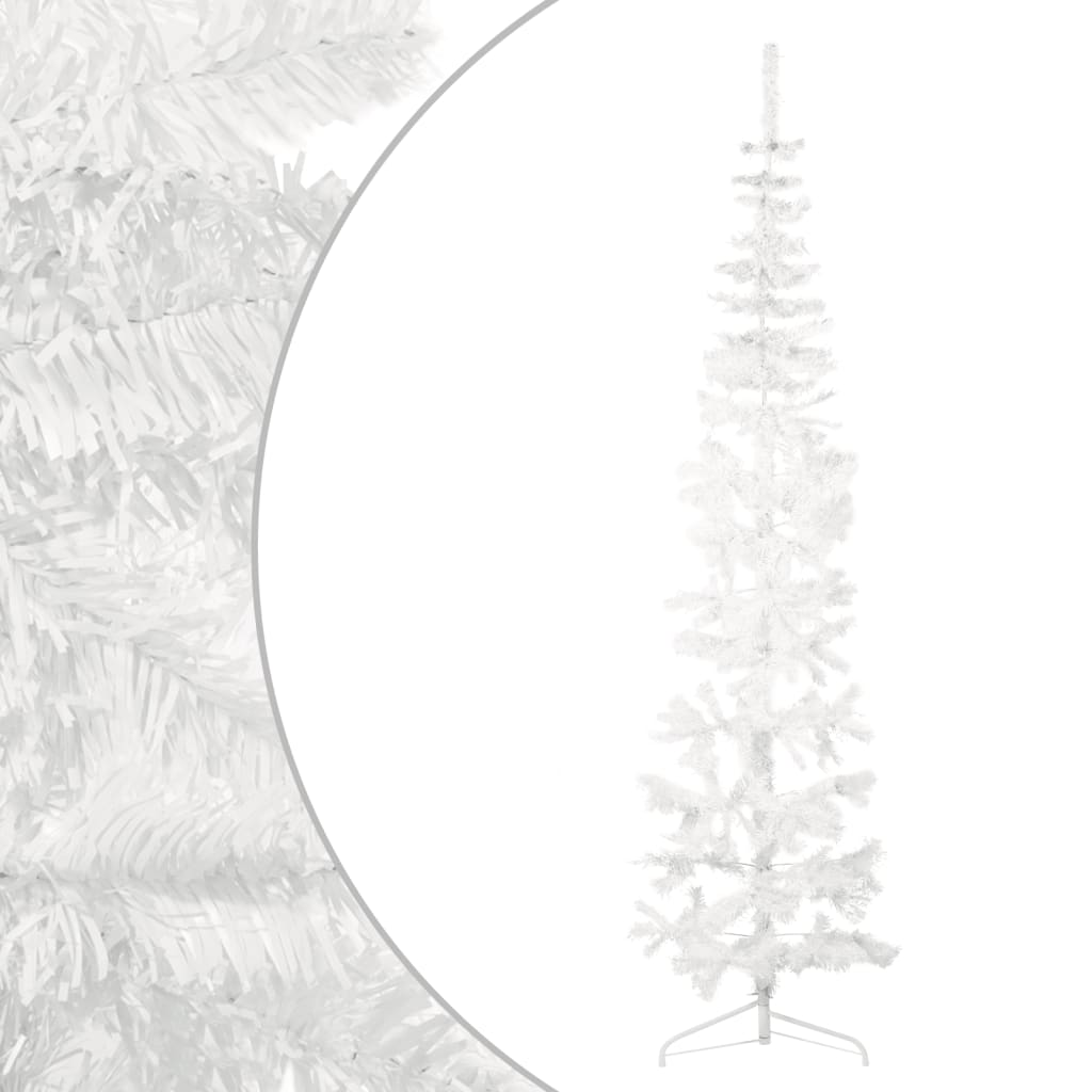 vidaXL Jumătate brad de Crăciun subțire cu suport, alb, 240 cm