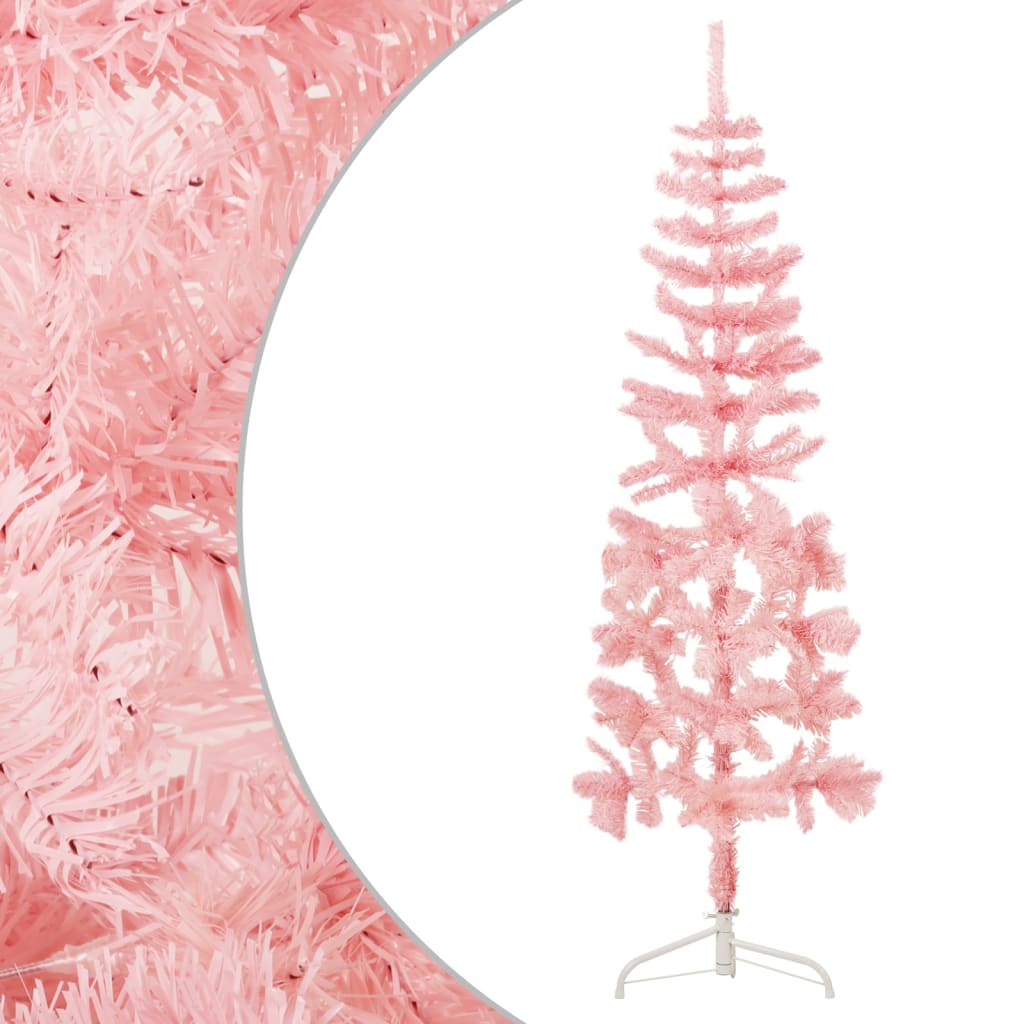 Petrashop  Úzký umělý poloviční vánoční stromek se stojanem růžový 150 cm