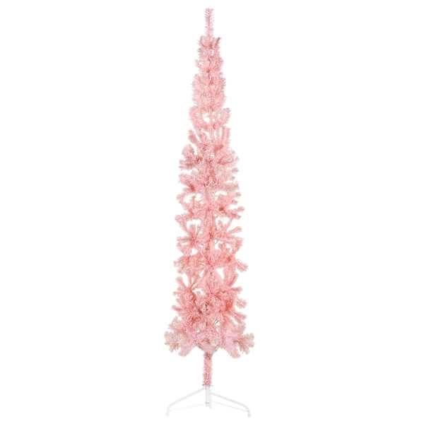 vidaXL kitsas poolik kunstkuusk alusega, roosa, 210 cm