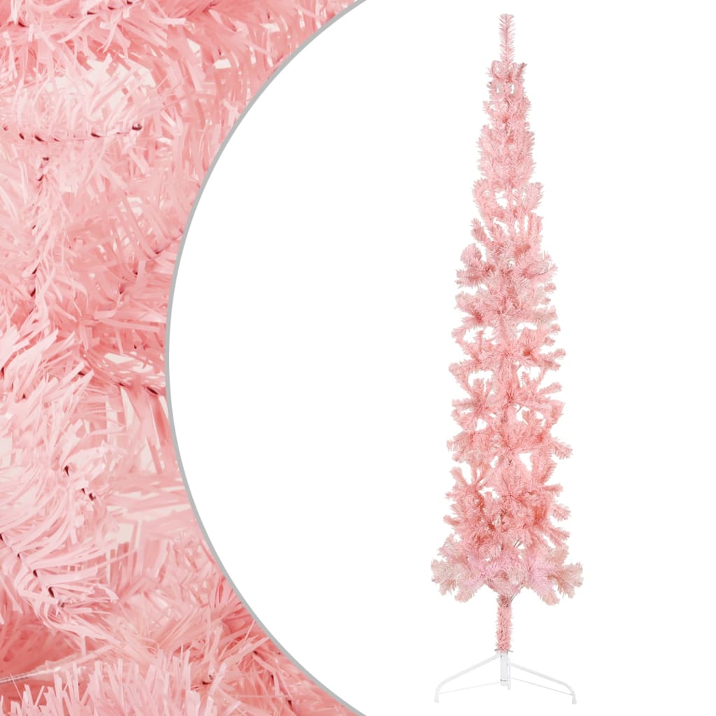 vidaXL Jumătate brad de Crăciun subțire cu suport, roz, 240 cm