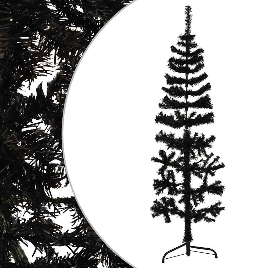 vidaXL Kunstkerstboom half met standaard smal 120 cm zwart afbeelding