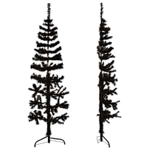 Úzký umělý poloviční vánoční stromek se stojanem černý 120 cm - obrázek 3