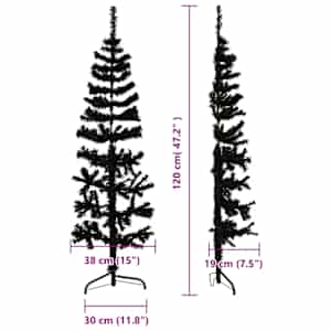 Úzký umělý poloviční vánoční stromek se stojanem černý 120 cm - obrázek 8