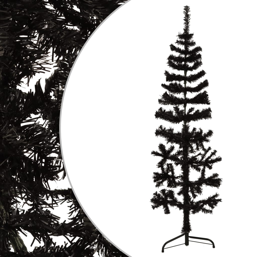 vidaXL Jumătate brad de Crăciun subțire cu suport, negru, 150 cm