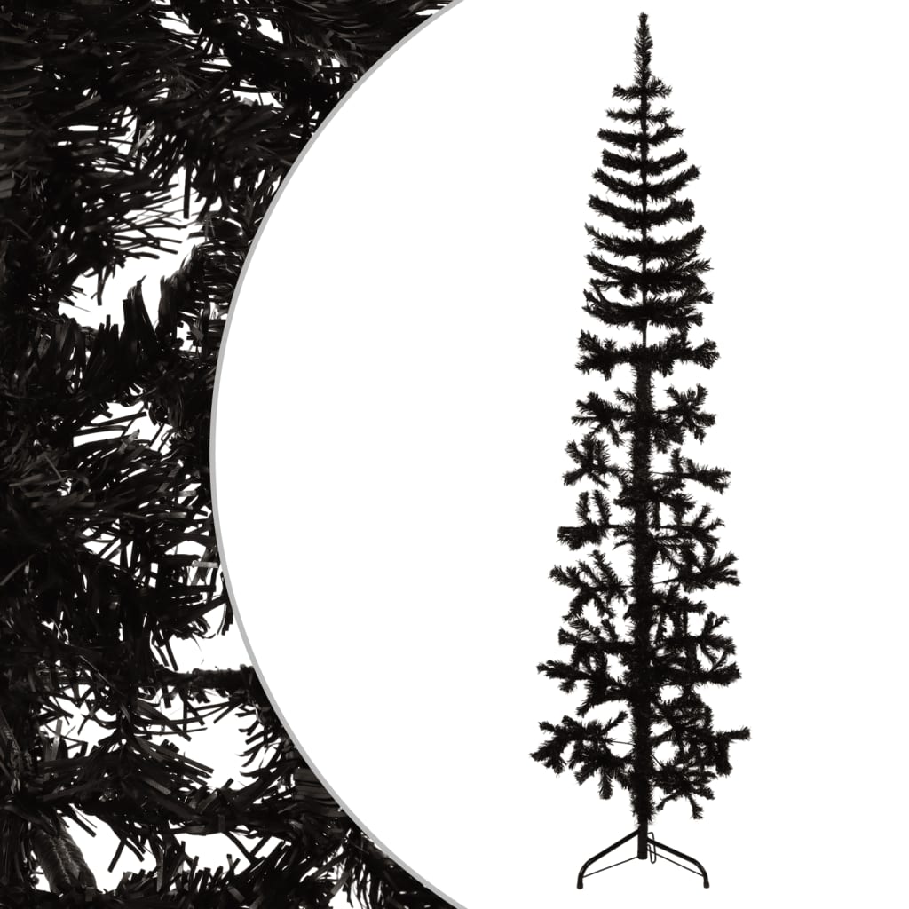 vidaXL Jumătate brad de Crăciun subțire cu suport, negru, 180 cm