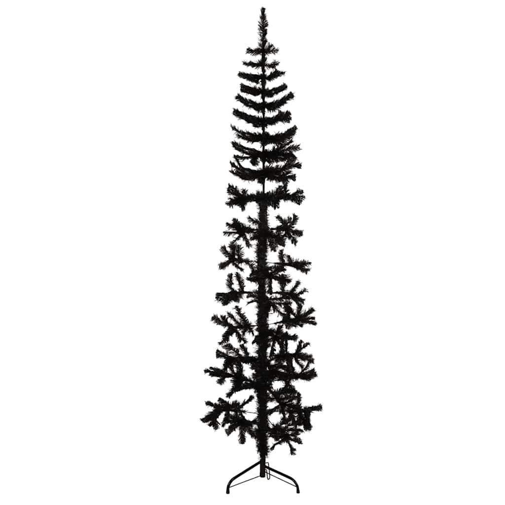 vidaXL Künstlicher Halb-Weihnachtsbaum Ständer Schlank Schwarz 210 cm