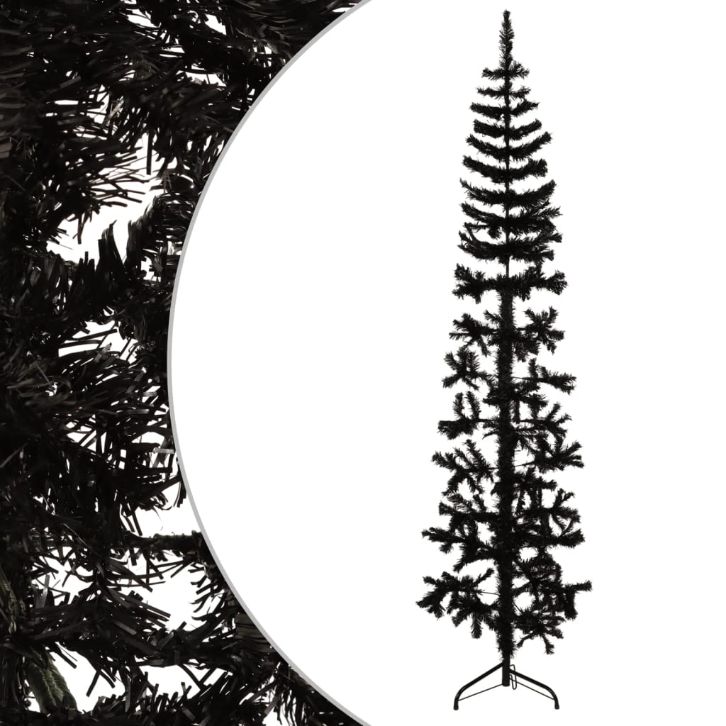 vidaXL kunstigt halvt juletræ med juletræsfod 240 cm smalt sort