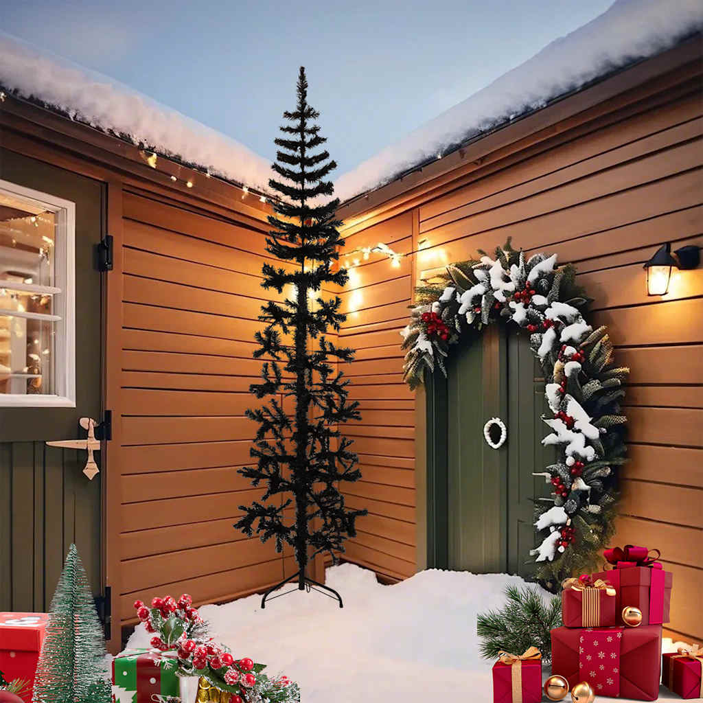 vidaXL Kunstkerstboom half met standaard smal 240 cm zwart afbeelding