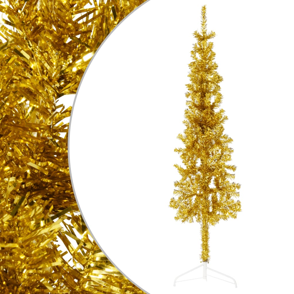 Petrashop  Úzký umělý poloviční vánoční stromek se stojanem zlatý 120 cm