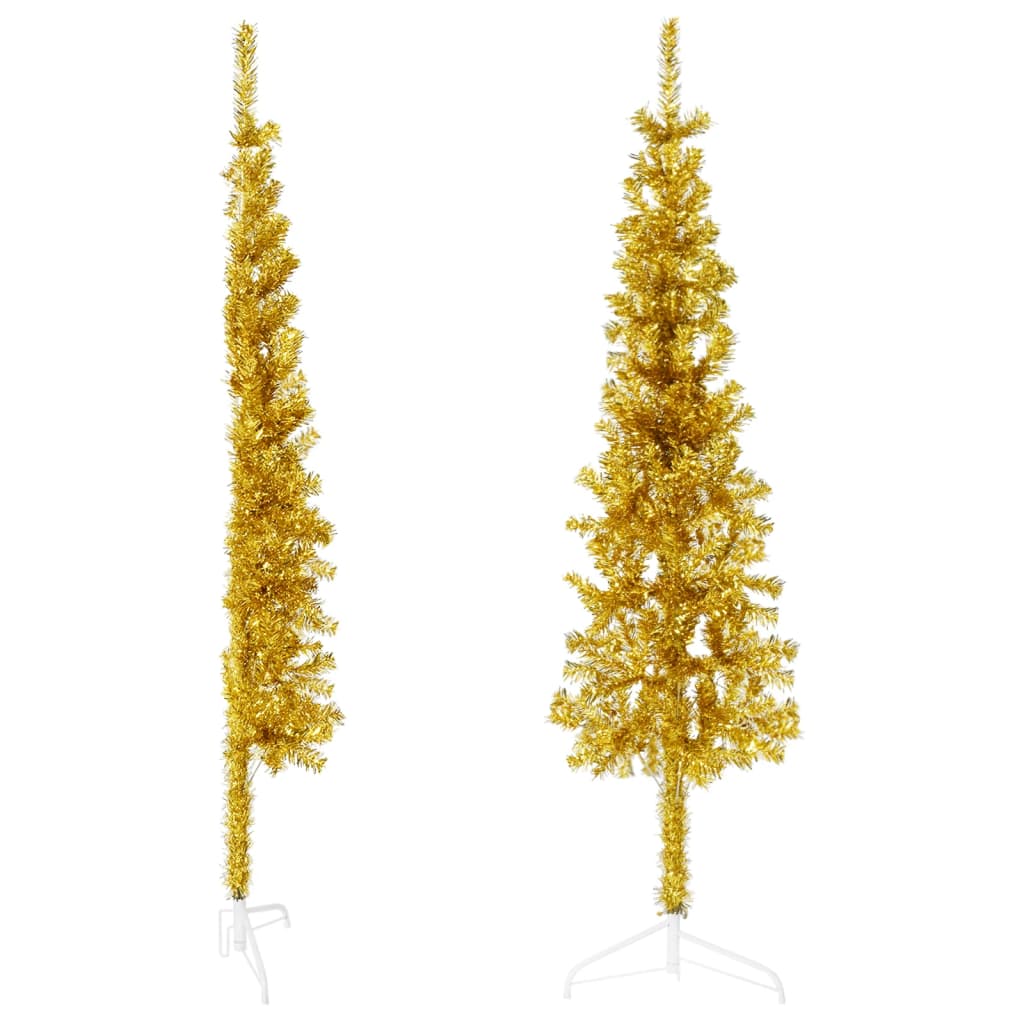 Arany vékony fél műkarácsonyfa állvánnyal 150 cm 