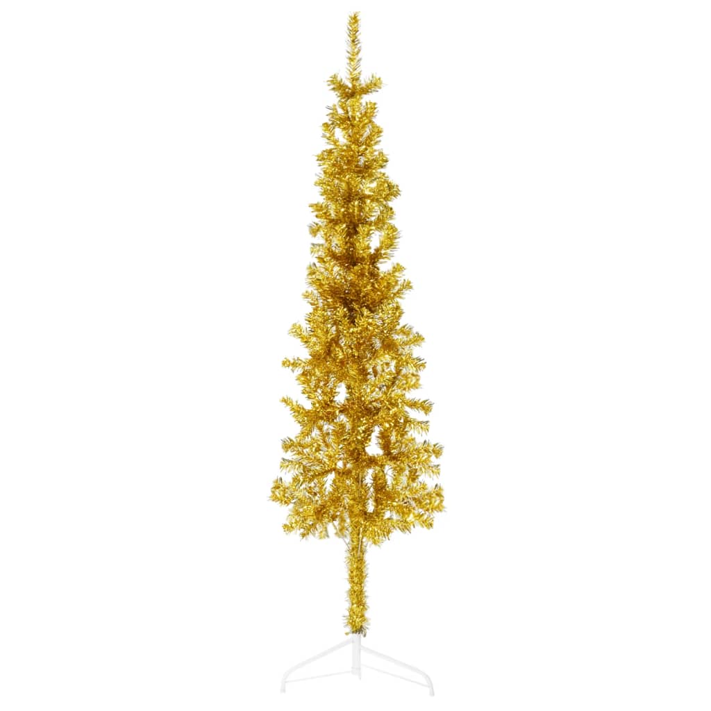 Petrashop  Úzký umělý poloviční vánoční stromek se stojanem zlatý 150 cm