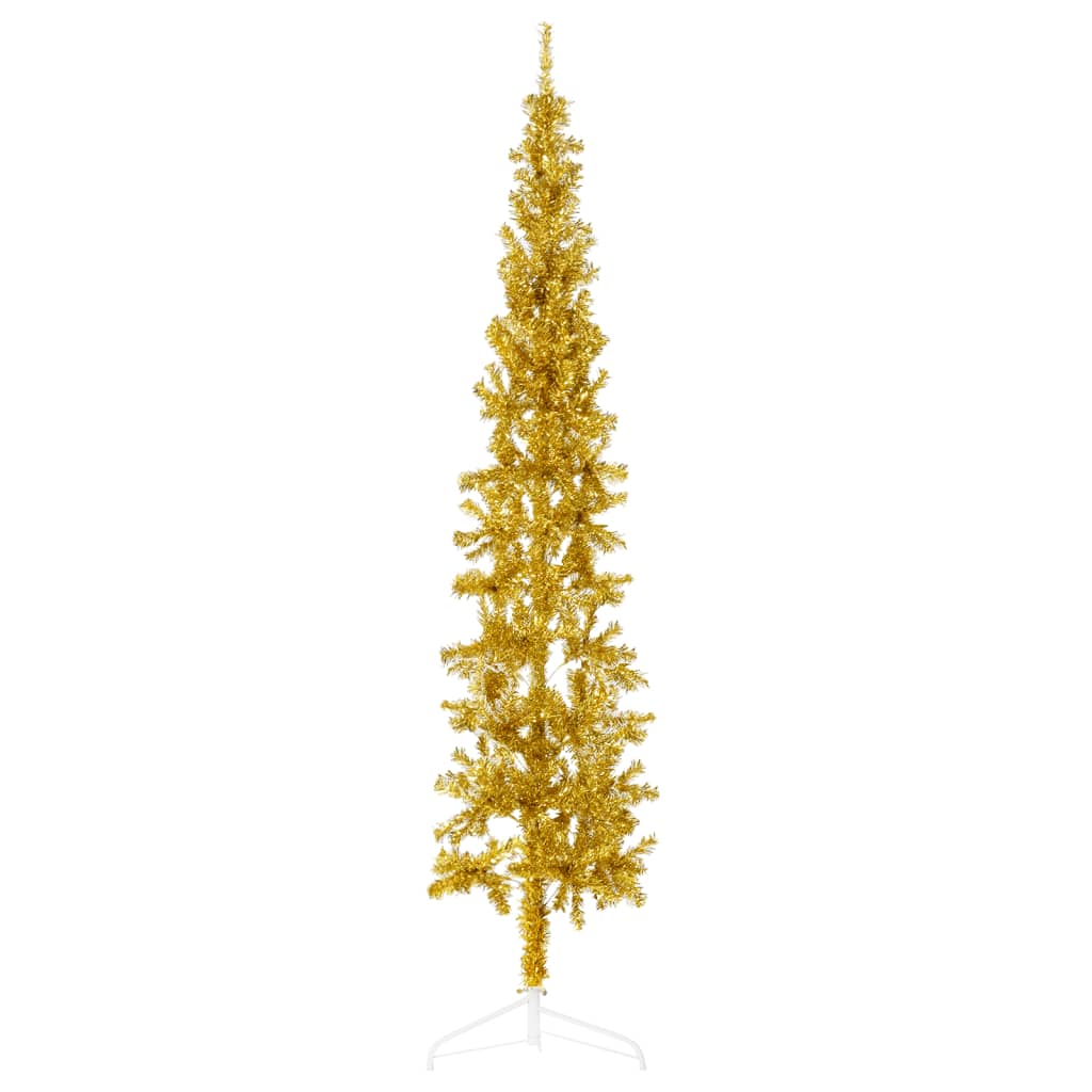 vidaXL Künstlicher Halb-Weihnachtsbaum mit Ständer Schlank Gold 180 cm