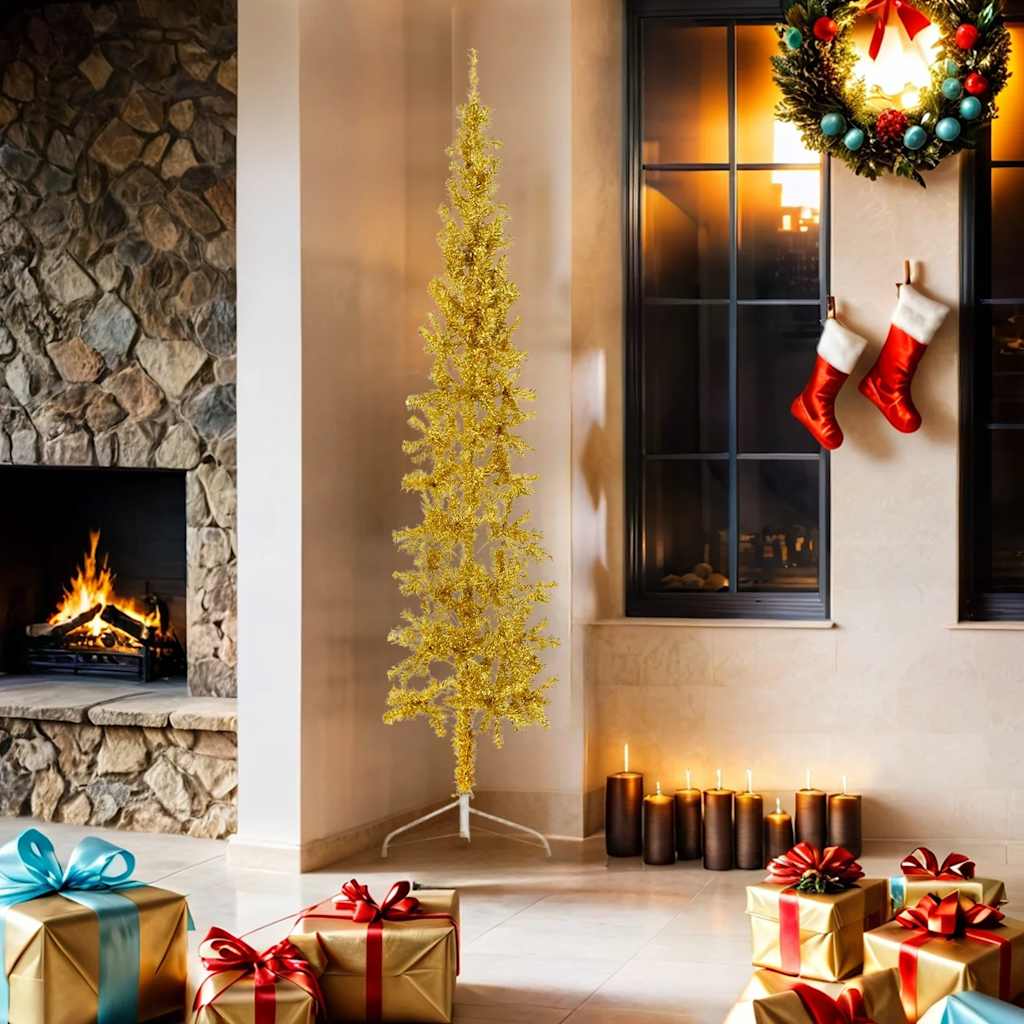 vidaXL Kunstkerstboom half met standaard smal 180 cm goudkleurig afbeelding