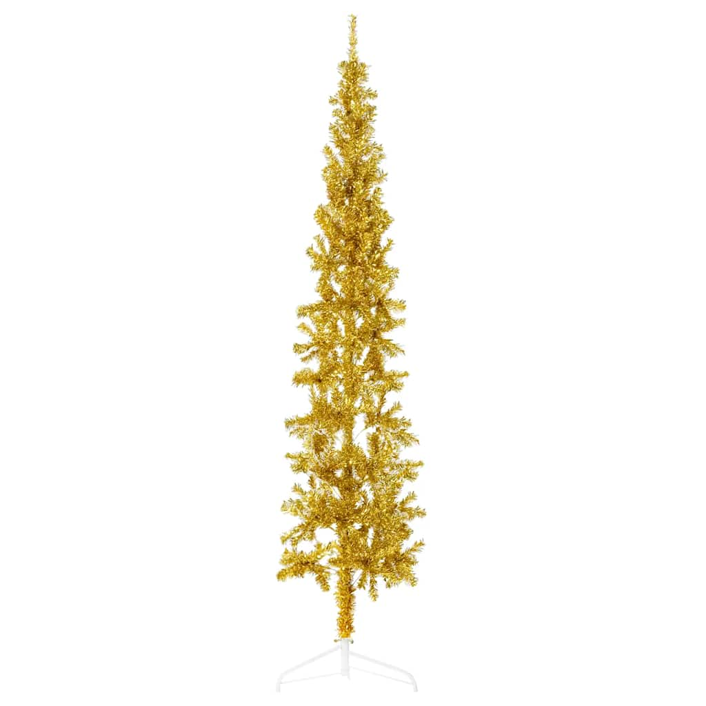 vidaXL Künstlicher Halb-Weihnachtsbaum mit Ständer Schlank Gold 210 cm