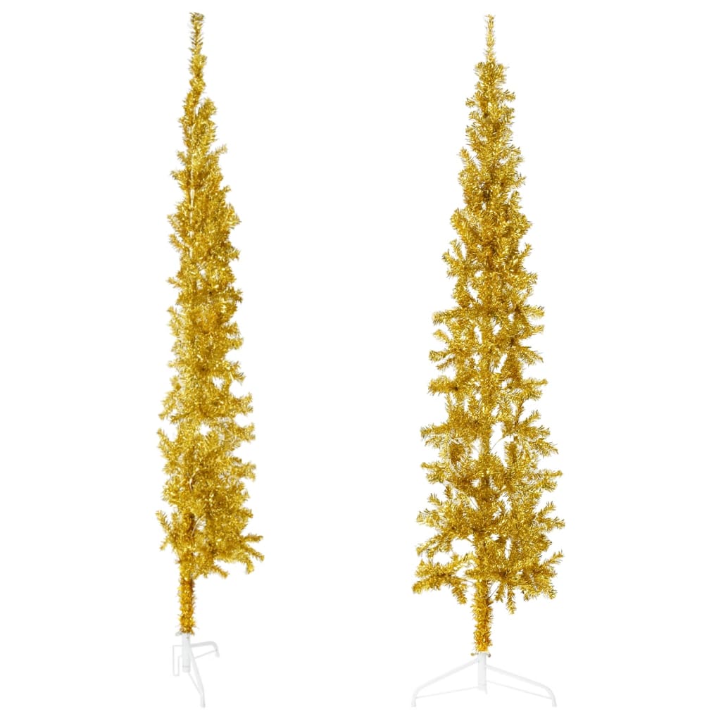Arany vékony fél műkarácsonyfa állvánnyal 240 cm 